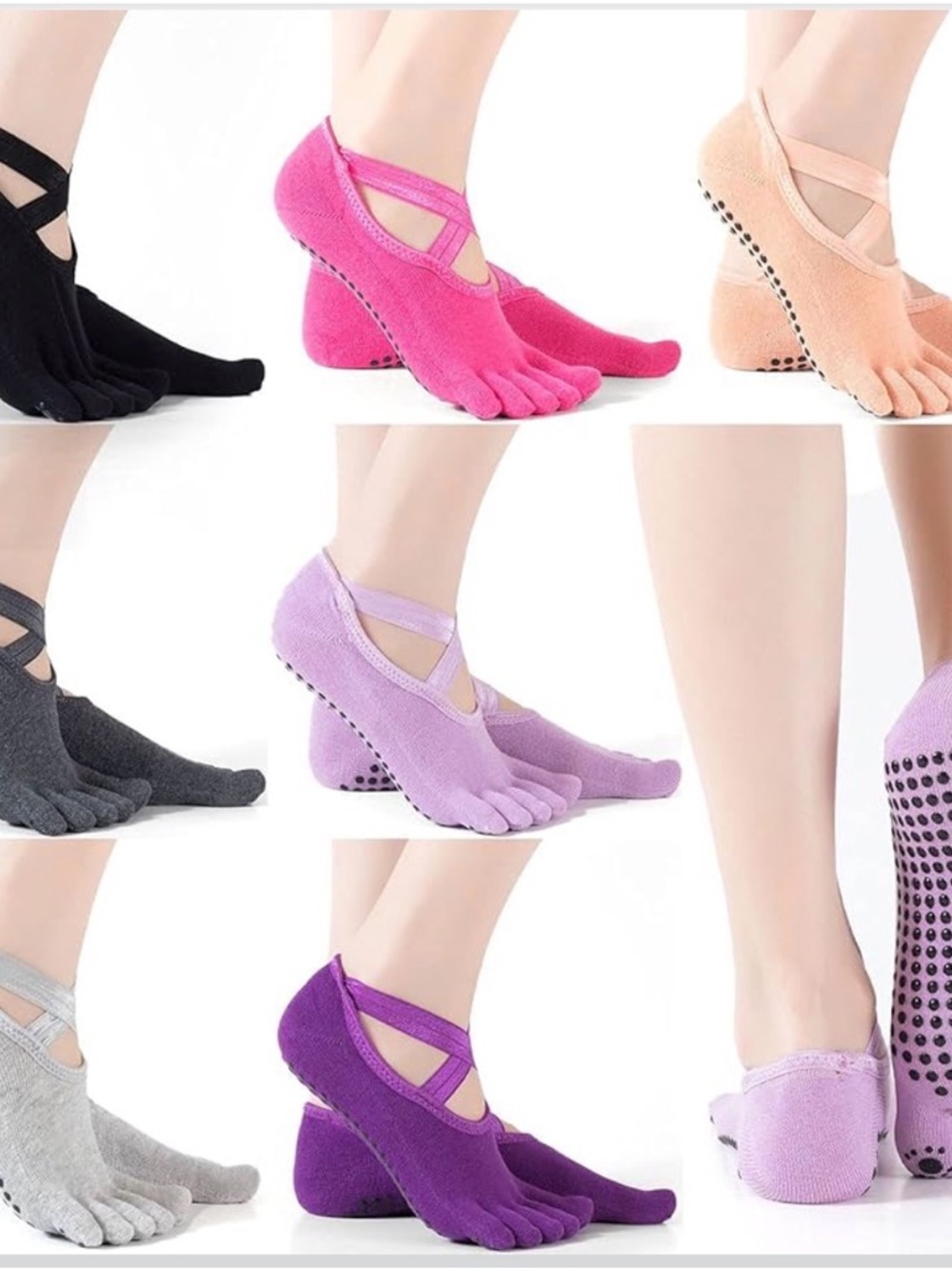 🌿5/$25 Non-Branded Women's Five-Toe Yoga Grip Socks 3Piece
